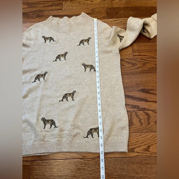 Chico’s Cashmere-Blend Embroidered Cheetah Tan Sweater Sz 0 - Picture 7 of 7